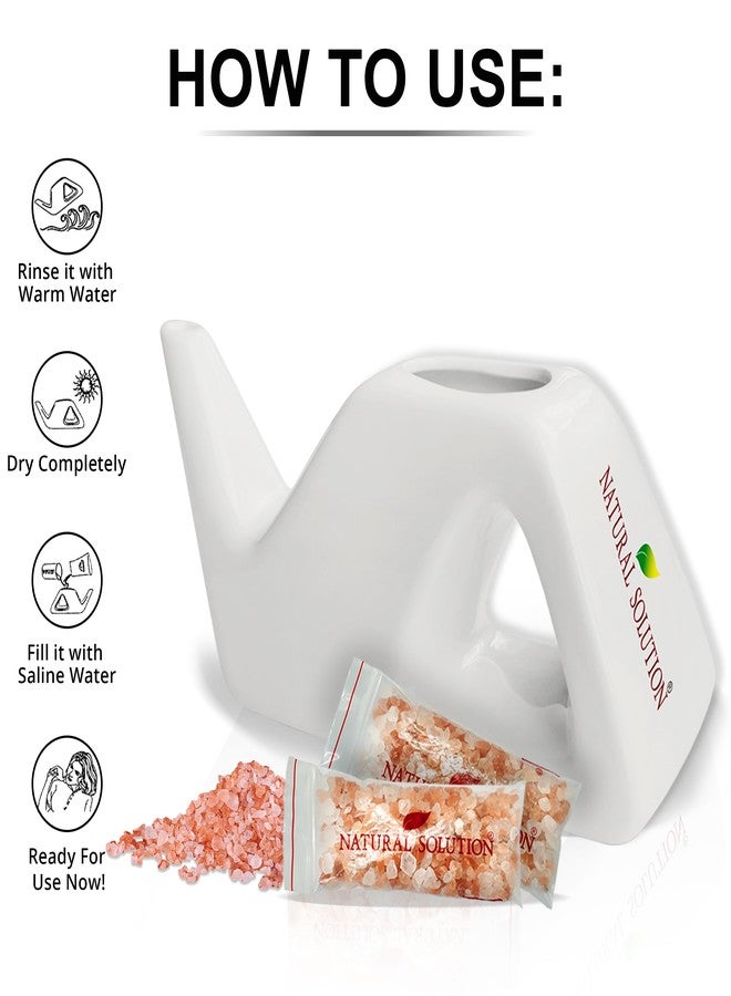 Natural Solution Ceramic Neti Pot, Congestion Relief Filled with 100% Natural Pink Himalayan Salt, Refillable for Breathing Difficulties & Allergy Relief - Image 3